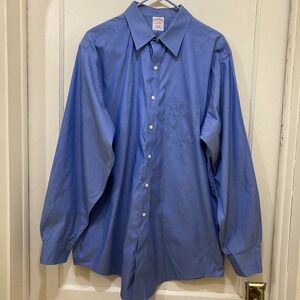 Brooks Brothers Traditional Fit Dress Shirt Mens 17-35 Blue All Cotton Non-Iron